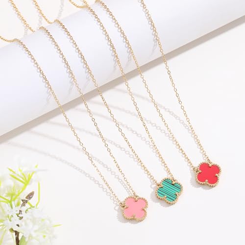 Image of AIPPK 18K Gold Plated Clover Pendant Necklace Set for Women Fashion Four Leaf Clover Necklace Lucky Simple Jewelry Gifts for Women 3Pcs