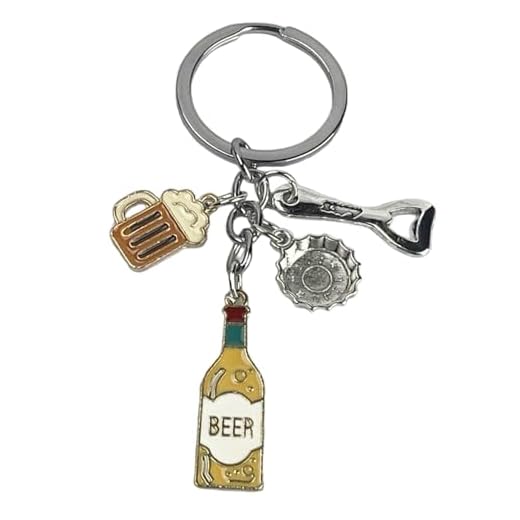 Llavero de Cerveza - Llaveros para amantes de la Cerveza con Abridor o Abrebotellas de Cerveza, Chapa Botella, Botella de Cerveza y Jarra de Cerveza - Accesorio para llaves Unisex para Hombre y Mujer