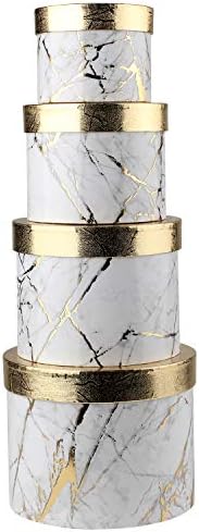 Gift Boxes with Lids White Golden Gift Box Assorted Sizes Decorative Nested Large Gift Box for Presents Cute Flowers Gift Boxes for Birthdays Wedding Valentine’s day Anniversary - Round Gift Box