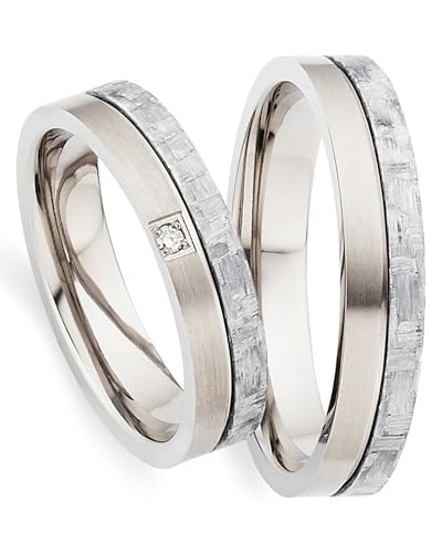 123traumringe 2 alianzas de boda con brillante en titanio/carbono gris en calidad de joyería (brillante/grabado/cinta métrica y estuche) S77
