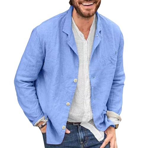 Men's Casual Sport Solid Cotton Linen Blazer Slim Fit Lapel Collar Sport Coats Men Casual Lightweight Blazer Jacket