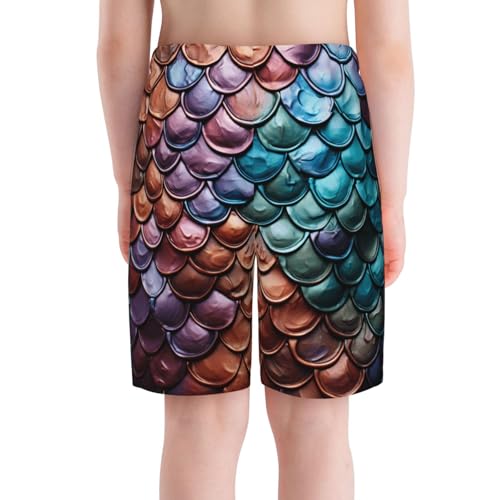 Boys Beach Board Shorts Swim Trunks Summer Kids Youth 3D Swimming, Mermaid Scales Fish Scale Art4
