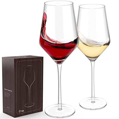 Hand Blown Italian Red Wine Glasses 15 Ounce 9'', KOIOS Large White Wine Glasses Lead Free Clear Classic Wine Glass with Stem - Set of 2, for Wedding, Anniversary, Christmas, Birthday