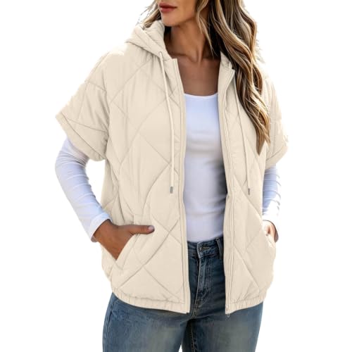 Womens Puffer Vest Zip Up Short Sleeve Hooded Puffer Vest Quilted Jacket - image 1