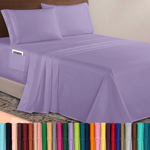 Image of Elegant Comfort Luxurious 1500 Premium Hotel Quality Microfiber 4-Piece Sheet Set, 18-24 Inches Deep - Extra Deep Pocket Sheets - Ultra Soft 4PC Deep Pocket Sheets, King, Lavender