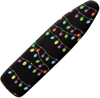 Jndtueit Funda y almohadilla para tabla de planchar con luces de colores, 38 x 137 cm, se adapta a todos los tamaños estándar, ajustable, color negro con velcro