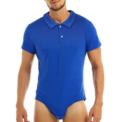 Hedmy Mens Short Sleeve Turn-Down Collar Shirt One-Piece Leotard Bodysuit Romper Button Down Pajamas