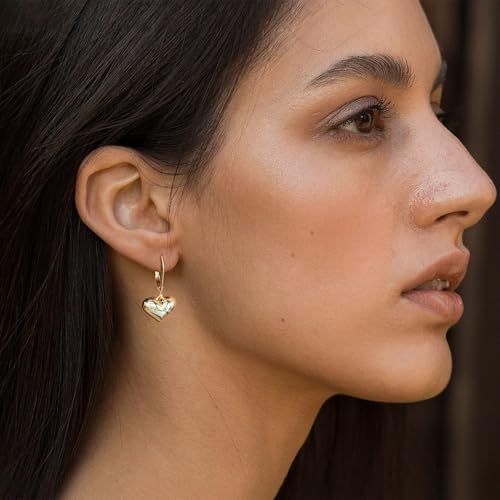 14K Gold Earring Heart Bar Flower Earrings for Women Gold Silver Heart Leverback Drop Earrings2