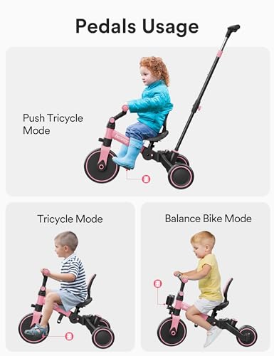 besrey 4 in 1 Toddler Bike, Toddler Tricycle for 1-3 Year Old, Trike with Push Handle, Backrest and Safety Belt, Birthday Gifts and Toys for Boys and Girls, Balance Bike - image 5