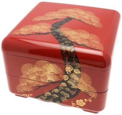 Kotobuki Japanese Jubako Lacquer Box, 2-Tiered, Vermillion Pine #288-131