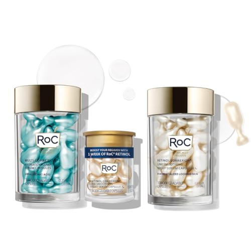 RoC Retinol Correxion Anti-Aging Wrinkle Night Serum (30 CT) + RoC Multi Correxion Hyaluronic Acid Night Serum Capsules (30 CT) & sample, Skin Care Routine Bundle