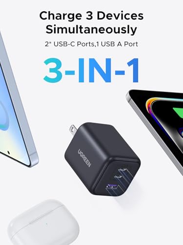 Image of UGREEN 45W USB C GaN Charger for iPhone 17, PPS 3 Port Super Fast Charger Block for iPhone 17 /16 /15 Pro Max, Galaxy S26 /S25 /S24 Ultra, Pixel, iPad, MacBook Neo /Air and More Series, Matte Black