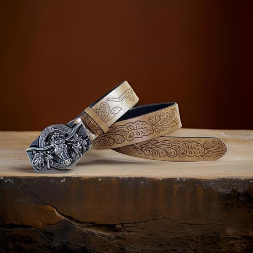 Waist Belt Punk Chain Embossed Belt Carved Cow Buckle Retro Floral Buckle Waist Chain Belt4