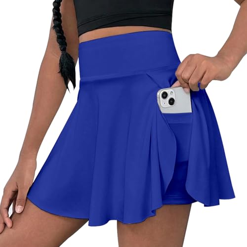 OEBLD Girls Athletic Skort High Waist Tennis Skirts with Shorts Butterfly Ruffle School Skirts with Pockets Royal Blue