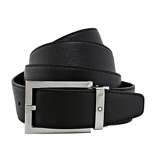 Montblanc 114435 Men's Leather Belt with Rectangular Shiny Stainless Steel Pin Buckle