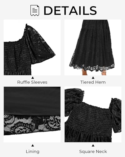 Image of Plus Size Wedding Dress Bride Boho Lace Formal Square Neck Ruffle Sleeves Long Dresses for Curvy Women