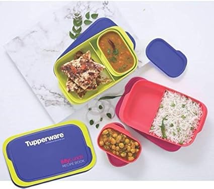 Tupperware Plastic Lunch Box, 10-inch, Multicolour (Set of 2) - 500 ml Medium Size Tiffin Box