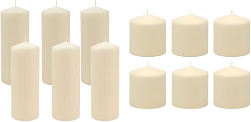 Stonebriar Velas de pilar sin perfume de 80 horas de larga duración, 3 x 8 pulgadas, marfil, 6 unidades y 18 horas de larga combustión sin perfume,