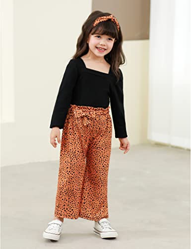 Image of Girl Clothes, Toddler Girl Clothes Square Neck Puff Long Sleeve Top Striped Pants Headband 3Pcs Fall Clothes Set