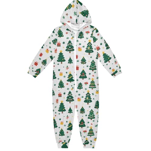 CHIFIGNO Mameluco para niños, diseño de árboles de Navidad, color verde, sudadera con capucha de una pieza, divertido disfraz de Halloween para niñas y niños, de 9 a 11 años