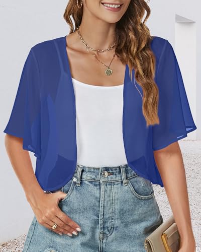 Image of ZNVGIRL Women Shrug Chiffon Cardigans Open Front Short Sleeve Bolero for Evening Dressy 2026