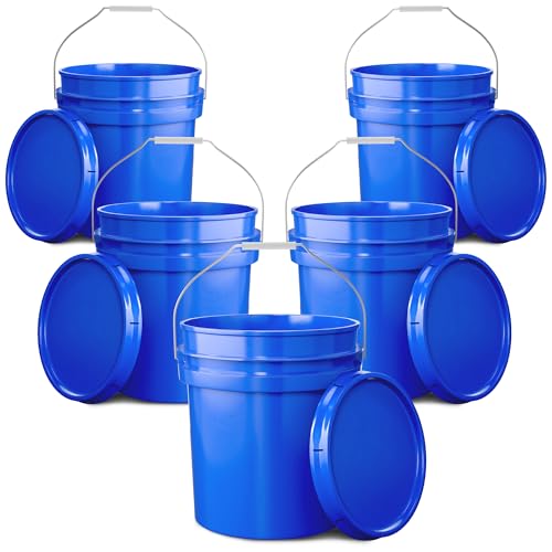 5-gallon blue bucket pail with lid, heavy-duty with handles