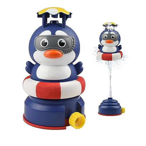 Kikuo Aspersor de Agua de Juguete para niños, Pingüino Sprinkler, Juguetes con aspersor de Agua al Aire Libre césped, Pingüino Juguete Rociar Agua, Rociador Pingüino Giratorio para Jardín Césped