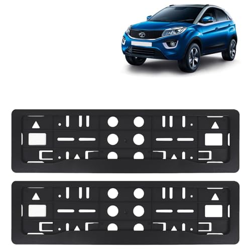 Image of KINGSWAY Nexon Car Number Plate Frames for All 2017 to 2019 Models of Tata Car Registration Plate Holders, Black Licence Plate Covers (Front and Rear), Universal Size 51.5 x 14.5 cm