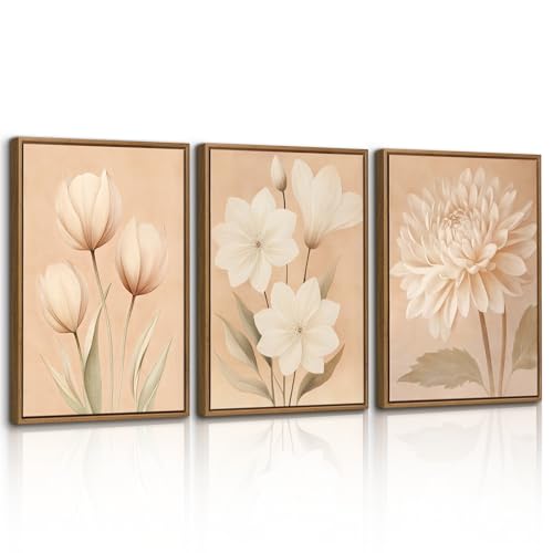WENGTIAO Lienzos Cuadros Decoracion Enmarcados, Vintage Florales Cuadros, Impresiones Minimalista Flores Boho Láminas Sobre Lienzo para Moderno Salones Dormitorios Decoracion Pared 30x40cmx3