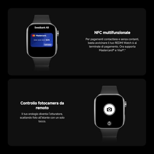 XIAOMI Redmi Watch 6 NFC, Smartwatch Uomo Donna, Activity Tracker AMOLED 2.07'' con Monitoraggio di Frequenza Cardiaca, 150+ modalità sportive, Autonomia 24 giorno, 5ATM, GPS, Android&iOS, Nero - Immagine 2