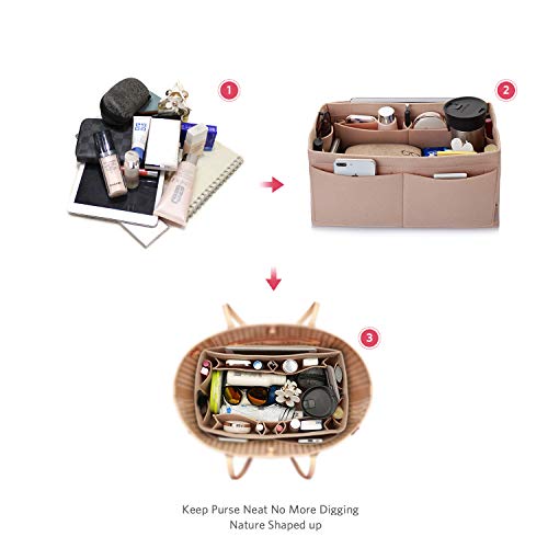 Image of ZTUJO Felt Purse Organizer, Multi Pocket Bag in Bag Organizer For Tote & Handbag Shaper, Speedy 30, Speedy 35 and Speedy 40, Beige, Slender Medium
