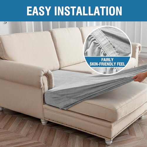 Image of Couch Cover 4-Piece Elastic Velvet Couch Cushion Covers & Chaise Slipcovers for L-Shaped Sofas, Sofa Seat Covers Washable, Soft Cover for Couches (3 Seater + Chaise, Light Grey)