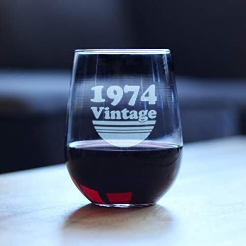 Bevvee Vintage 1974 Stemless Wine Glass - 52nd Birthday Gifts for Women & Men Turning 52 - Bday Party Decor - Large 17 oz