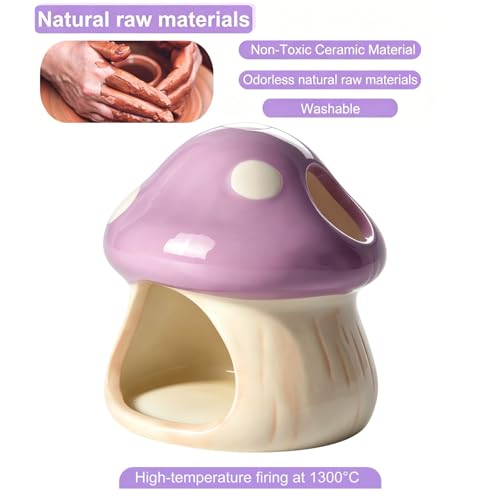 Image of Ceramics Mushroom House Aquarium Decor - Axolotl & Betta Hiding Cave with Breeding Spot for Betta Fish, Shrimp, Small Fish & Goldfish Tank Ornament - Purple