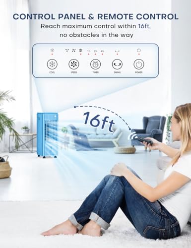Image of MYICY 3-IN-1 Windowless Air Conditioner w /Double Tanks, Smart Timer, 3 Ice Packs, 60W Evaporative Air Cooler, 70 Oscillation, 3-Speed 25-INCH Swamp Cooler Air Conditioner Portable for Room