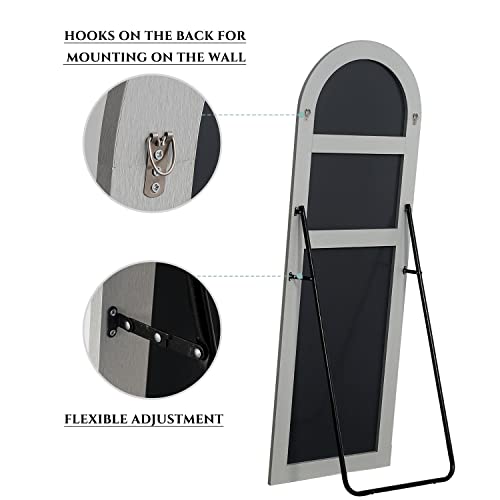Image of PexFix Arched Full Length Mirror,Floor Body Mirror with Stand,Full Length Wall Mirror with Wood Frame,Dressing Mirror for Bedroom,Silver,60''x20'' (USAM019)