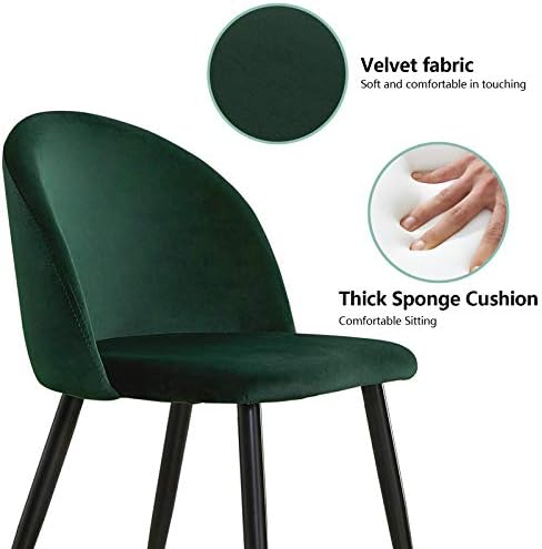OFCASA Set of 2 Kitchen Dining Chair Green Soft Velvet Upholstered Seat Lounge Chair with Backrest Metal Legs for Living Room Reception Restaurant