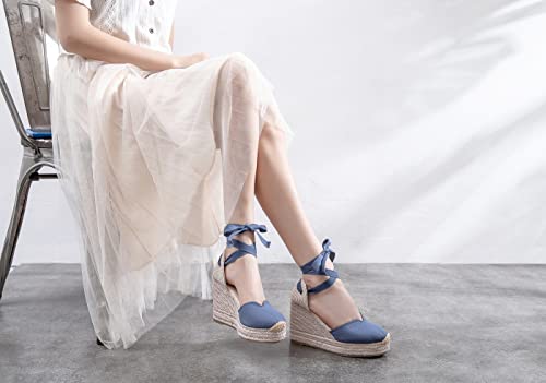 Image of Womens Espadrille Wedge Sandals Closed Toe Platform Lace Up Ankle Strap Slingback Summer Dress Shoes