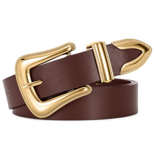 Genuine Leather Belt for Women - Silver Buckle Strap for Jeans & Dresses