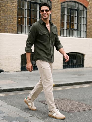 Image of Urbano Fashion Men's Corduroy Full Sleeve Regular Fit Solid Overshirt with Utility Pockets