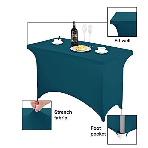 Image of FORLIFE Spandex Table Cover - Fitted 4ft Rectangular Tablecloth, Stretch Patio Cover, Universal for Wedding, Banquet, Party (Peacock)