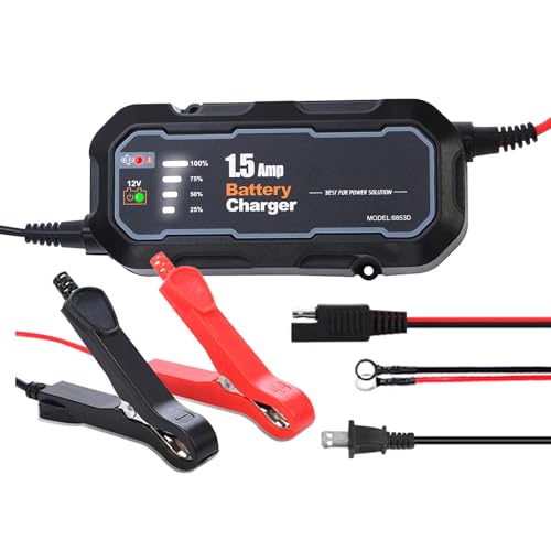 Eujgoov 1.5A Motorcycle Battery Charger LED Panel Smart Battery Charging Tool Maintainer for Car Maintenance Charging (US)