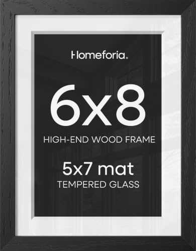 Homeforia 6x8 Black Oak Picture Frame, High-End Wood, 5x7 Mat, Glass