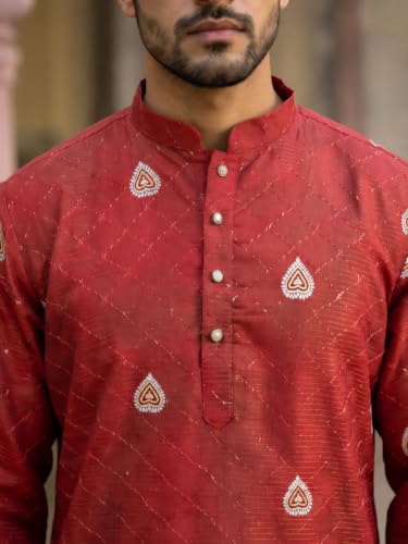 Jompers Store Jompers Men's Red XL Cotton Blend Kurta with Korean - Image 7