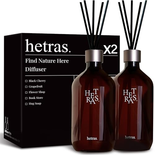 hetras Premium Reed Diffuser Set 16.9 fl.oz. 2 Pack | Hotel Wood - Woody & Musk Scent | Large Luxury...