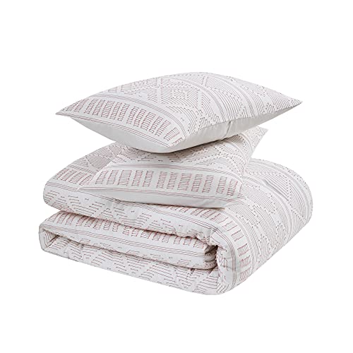 Comfort Spaces 100% Cotton Comforter Set Clipped Jacquard Geometric Mid Century Design, Down Alternative, All Season Modern Bedding, Matching Shams, Twin/Twin Xl, Albany, Blush 3 Piece #TOP3
