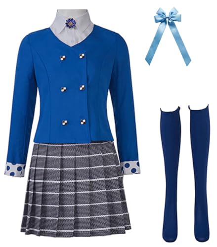 Yazkimo Womens Heather The Musical Cosplay Costume Stage Performance Uniform Suit Veronica Outfit Coat Dress Full Set (Blue, Small)
