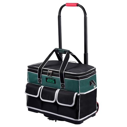 Tool Bag with Wheels, Roller Tool Bag, Portable Organiser for Hand Luggage, Rolling Tool Carry Box, Waterproof Storage Organiser for Construction, Travel, Construction Site