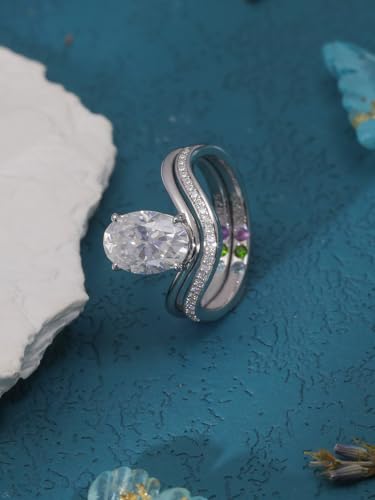 2-PC Oval Cut Moissanite Ring Set | S925 Sterling Silver 2.5CT Bridal Jewelry, 7x10mm Hypoallergenic Wedding Rings, Half-Eternity Band with Full Prong Setting3