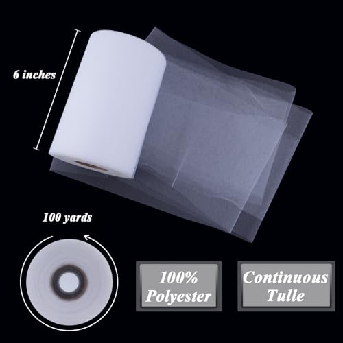 white tulle fabric roll 6 inch x 100 yards 300ft mesh tulle ribbon for gift wrapping tutus wedding party decorations diy crafts